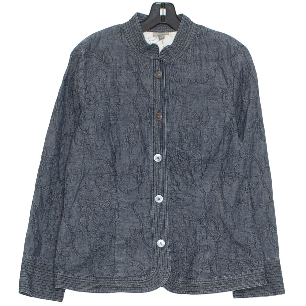 J Jill Vintage Jacket Coastal Cottage Americana Minimalist Button Blue Medium